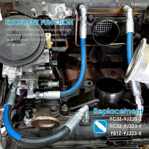 Installed Powerstroke 7.3L HPOP Hose Lines Kit With Crossover Line And Master Service Kit in Ford Diesel Truck engine