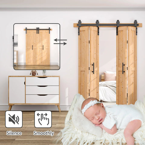 60x84 Bi Fold Barn Door Set With 66 Inch Hardware Kit For Four Doors No Assembly Easy Install Solid Spruce Wood Folding Doors