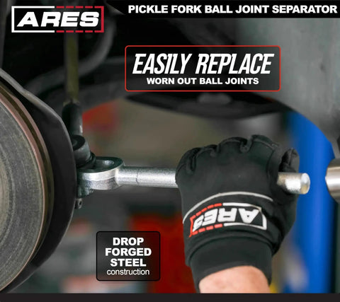 Ball Joint Separator Pickle Fork 15/16 Inch Tapered Fork With Knurled Handle in use removing ball joint