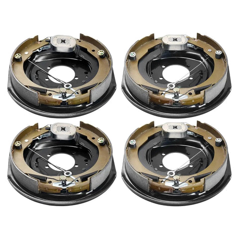 Set of four 12x2 inch self-adjusting electric trailer brake assemblies with backing plates for 7000 lb axles