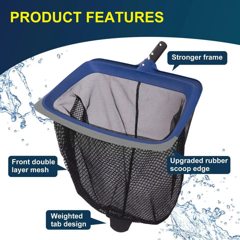 All In One Pool Cleaning Kit With Rubber Edge Skimmer Net, features upgraded scoop edge and strong frame for effective debris removal.