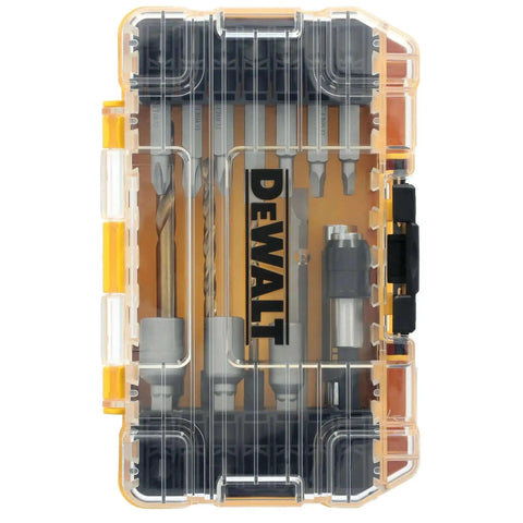 Heavy Duty Screwdriver Bit Set With Rapid Load Tin Case And Connectable Storage System For Easy Access 20 Piece Pro Grade Patented Bit Bar With Clear Lid And Clip Latch DeWalt