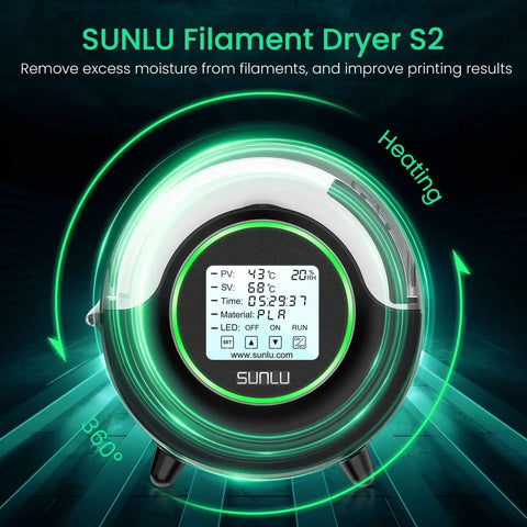 All In One Filament Dryer S2 With Built In Circulation Fan 70C Max Temperature 3D Printer Filament Dehydrator in black, front view