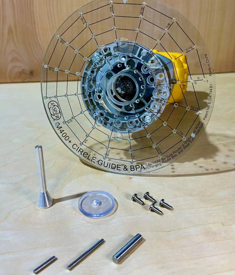 XL universal base plate converts your router for Porter Cable style bushings and doubles as a precision circle cutting guide