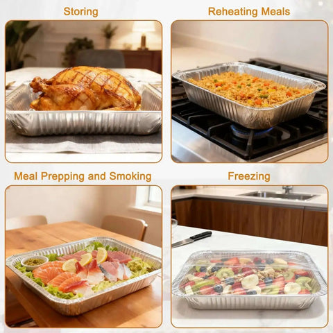 Forty Pack Disposable 9x13 Aluminum Foil Pans Deep Half Size Steam Table Trays For Oven Baking Cakes Roasting Turkey Meal Prep Storing