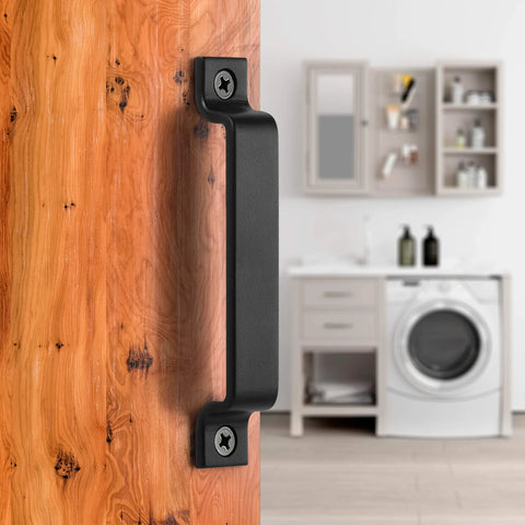 Black 6.42 Inch Barn Door Handle Set Pack 2 Built Tough for Sliding Doors Cabinets Closets Drawers With Matte Black Finish