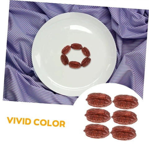 Realistic Walnut Miniature Pecans Set Ten Pieces For DIY Decor And Fake Food Props arranged on white plate for craft use