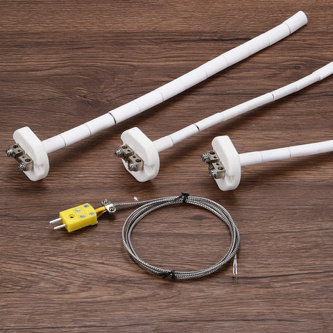 MECCANIXITY 4-inch K-type ceramic kiln thermocouple probes, 3.3 ft wire, 3 pcs, white tubes for muffle ovens