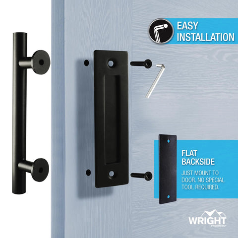 Matte Black Barn Door Pull And Flush Mounted Handle Set For Sliding Interior Doors Includes Hardware One Pack Durable