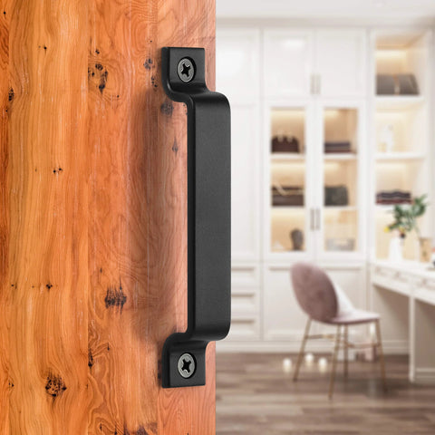 Black 6.42 Inch Barn Door Handle Set Pack 2 Built Tough for Sliding Doors Cabinets Closets Drawers With Matte Black Finish