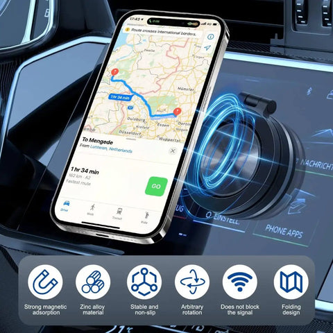 Product image of Vacuum Magnetic Car Phone Mount With 360 Degree Rotating Holder Strong Magnetic Grip for cars, showing GPS navigation.