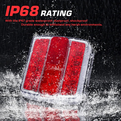 Trailer LED taillight with red lenses, IP68 waterproof rating, side view