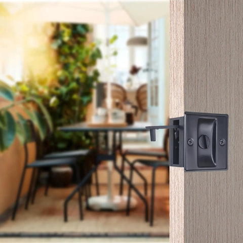 Pocket Sliding Door Lock With Privacy Pull Reversible Design for sliding and bifold doors installed on door edge