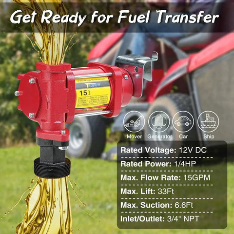 12V DC Self Priming Fuel Transfer Pump Kit With Explosion Proof Construction, 15 GPM Flow in outdoor setting