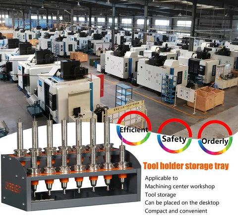 Cat 50 CNC Tool Cart With Desktop Tool Holder, 2 Layer Steel CNC Tool Cabinet in a workshop setting showcasing organized tooling