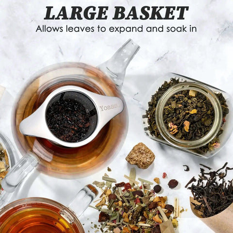 Extra Fine 18 8 Stainless Steel Tea Infuser Mesh Strainer With Large Capacity in teapot with loose leaf tea