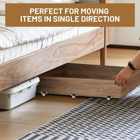 Under-bed drawer with Tiny 1.25 Inch Side Mount Caster Wheels Set Of 4 Low Profile Rigid Casters for easy home upgrades.