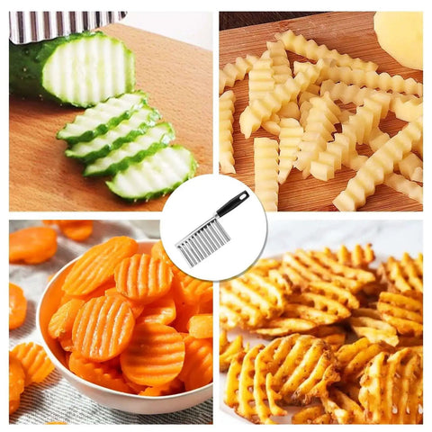Crinkle Cutter Wavy Knife For Veggies And Fruits Stainless Steel Blade With Ergonomic ABS Handle slicing vegetables