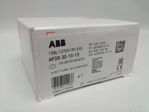 Box packaging of Single magnetic contactor AF09-30-10-13 equivalent with product label visible