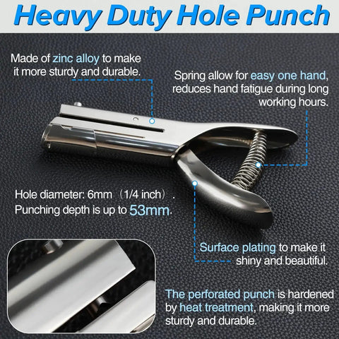 Heavy Duty Handheld Single Hole Punch for Paper Card Plastic PVC and Cardstock with Long Reach, Pro Grade for DIY Projects and Crafting