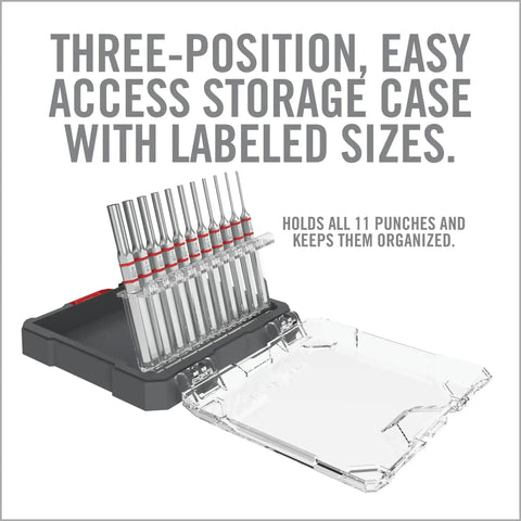 11 Piece Standard Punch Set With Pro Grade Heavy Duty Premium Steel Punches That Resist Corrosion in a 3 Position Storage Case