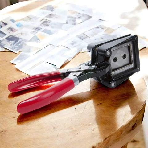 Go-To 50X50Mm Square Photo Cutter Handheld Die Punch Tool on table with red handles