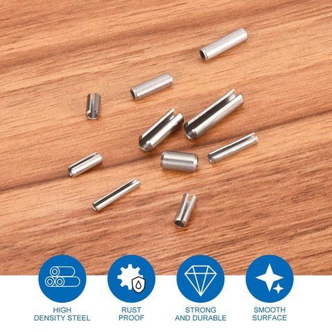200 Piece Roll Pin Set Slotted Spring Pins 304 Stainless Steel on wood surface includes M2 M2.5 M3 M4 sizes for repairs