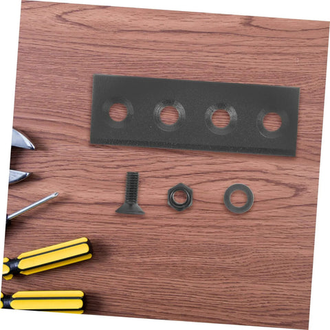 Heavy Duty Metal Sliding Barn Door Track Connector Flat Mending Plate Set with tools on wooden surface