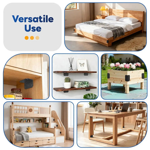 Versatile use of 4 Inch Black L Bracket For Wood Projects in bedrooms, shelves, garden beds, and furniture.