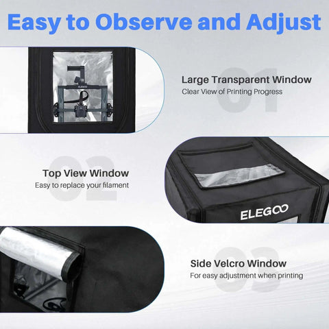 Fireproof And Dustproof 3D Printer Enclosure For Neptune And Ender Models with large transparent window and Velcro side window