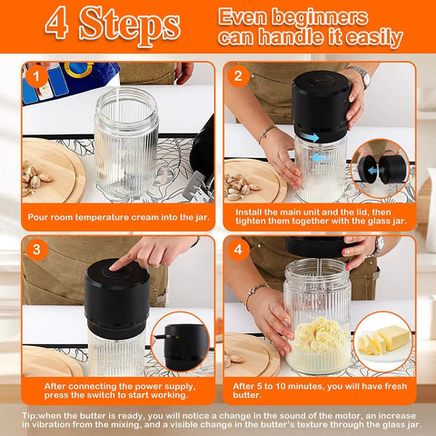 Electric Butter Churn One Touch Butter Maker In Five To Ten Minutes With A 34 Ounce Glass Jar High Speed Brushless Motor