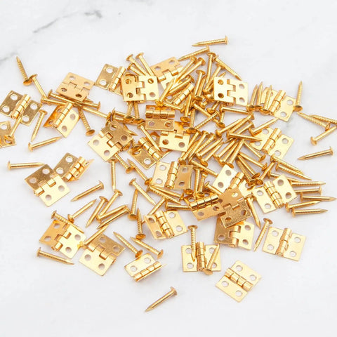 Gold Mini Dollhouse Hinges Kit With 30 Tiny Hinges And 120 Nails For 180 Degree Full Motion Copper Metal DIY Hardware