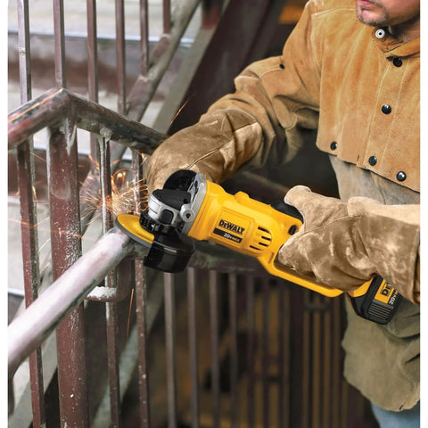 Cordless 4-1/2 Inch Angle Grinder With 8,000 RPM Motor, Quick-Change Wheel Release, Tool Free Guard, And 20V Max Power in use