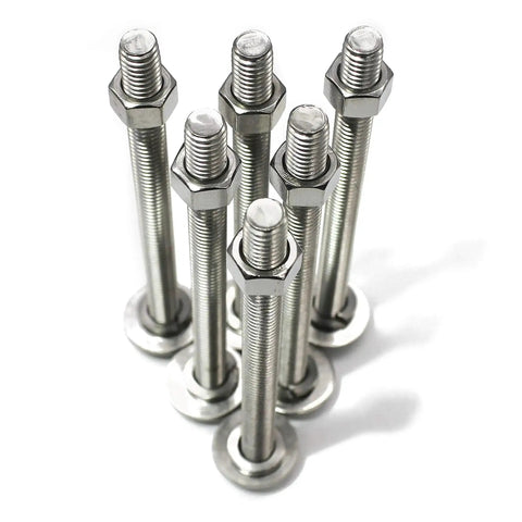 Tough-As-Nails 3/8-16 X 5 Stainless Steel Hex Bolts With Nuts, Flat And Lock Washers, 18-8 304 Stainless, Fully Threaded