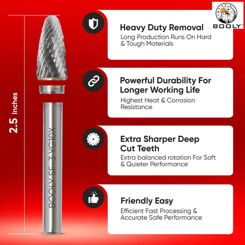 Premium Die Grinder Bits Set With Carbide Burrs For Metal, 8 Pc One Quarter Inch Shank Double Cut Rotary Burrs, single tool view