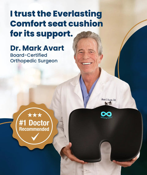 Doctor Recommended Memory Foam Seat Cushion For Office Chairs And Cars, Ergonomic Tailbone Pain Relief, Sciatica Support, Large Black Cushion