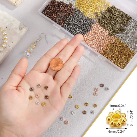 800 Pcs 6mm Flower Spacer Beads Multicolor Daisy Flower Metal Alloy Spacers For Bracelet Necklace And Earring Jewelry Making Kit
