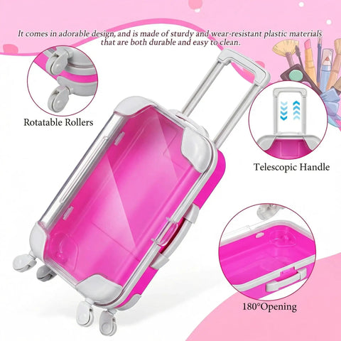 4 Pack Mini Suitcase Party Favor Boxes With Clear Lids Extendable Handles And Wheels Tiny Plastic Luggage Containers