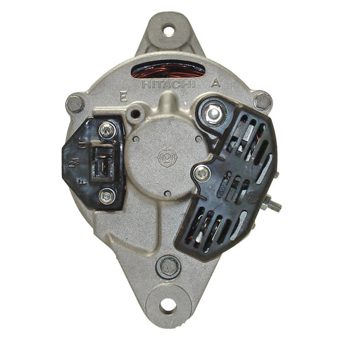Front view of remanufactured car alternator with high quality bearings and double lip seals for quiet plug and play operation.