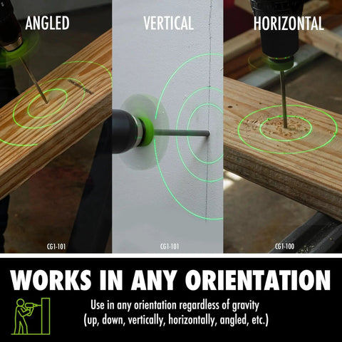 Magnetic Drill Guide With Green Laser Alignment And Three Bright Patterns For Perpendicular Drilling on angled, vertical, horizontal surfaces