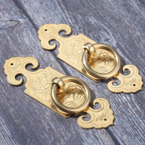 Antique Brass Ring Pulls Two Pack 10cm 3.94 Inch Classic Chinese Style Furniture Hardware
