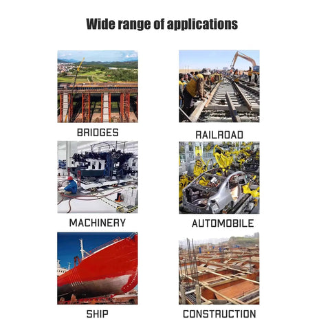 Various applications of 150 Pcs Spring Hose Clamps Kit including bridges, railroad, machinery, automobile, ship, construction.