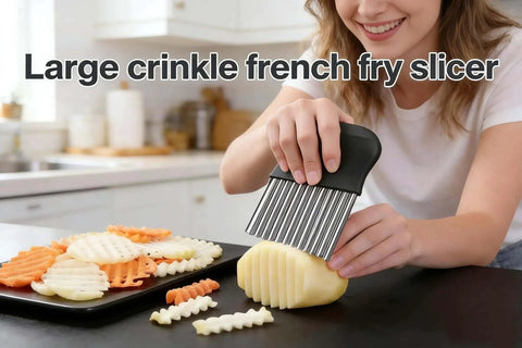 French Fry Slicer With Large Crinkle Cutter For Perfect Fries And Veggie Slices, Stainless Steel Wavy Knife Tool For Potatoes Fruits And More