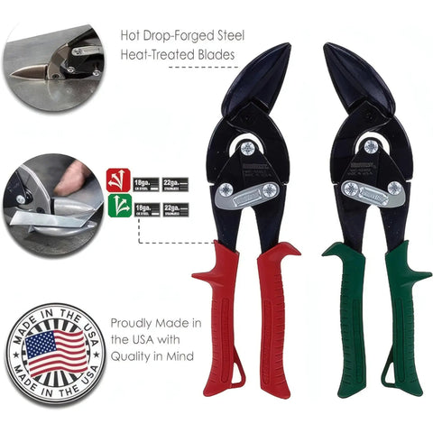 Beefed Up 2 Piece Offset Aviation Snip Set For Left And Right Cuts Tinner Shears With Durable Molybdenum Alloy Blades Austempered.