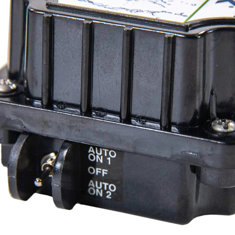 Close-up view of a 24V Valve Actuator Control for Pools and Spas with Adjustable Cam, showing switch settings and sturdy build.