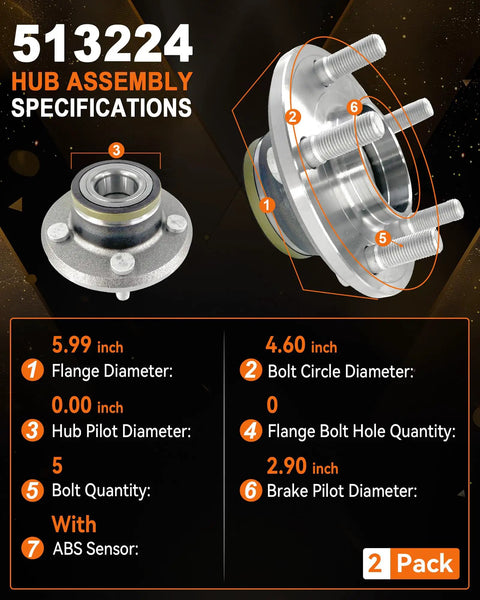 Front Wheel Bearing Hub Assembly 513224 For Dodge Challenger 2008 To 2014 with ABS sensor and 5 bolts specifications