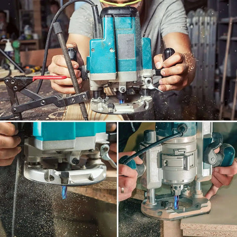Person using Extra Long Upcut Spiral Router Bit Heavy Duty EANOSIC Pro Grade in CNC router for woodworking and engraving.
