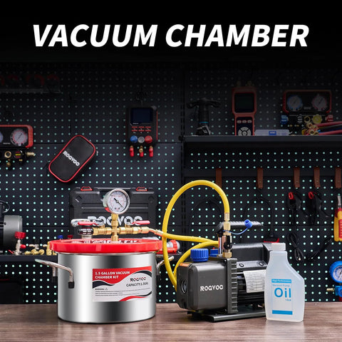 ROGVOC 1.5 gal vacuum chamber kit with 201 stainless steel degassing chamber, acrylic lid and 4.9 ft hose