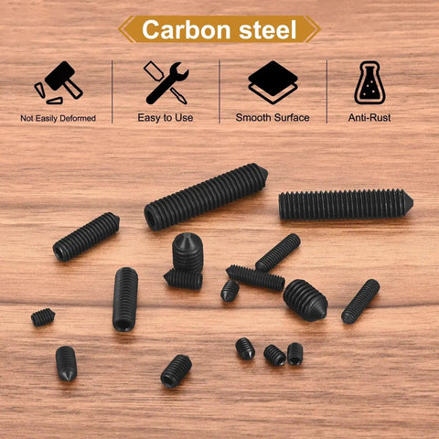 Twenty Piece M6x8mm Cone Point Hex Socket Grub Screws Set Black Finish Brass Construction 20 Pcs Industrial Grade Hardware