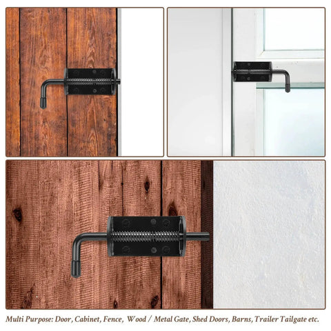 Spring Loaded Gate Latch Pin Barrel Bolt 6 Inch Solid Steel For Wood And Metal Gates Mounted on Wooden Surface